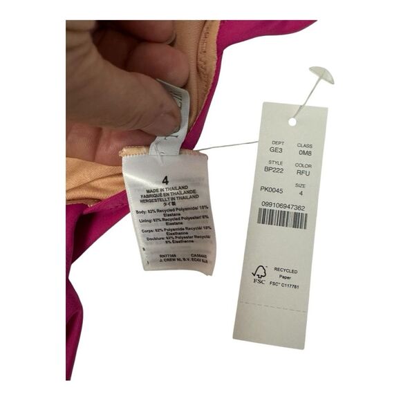 NWT J crew Radiant Fuchsia Ruffle Rousched One Piece Swimsuit Size 4 - Picture 4 of 8